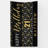 Gelukkige Verjaardag 21 met Naam Zwart en Goud Spandoek (Verticaal)