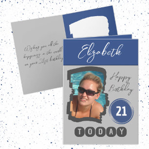 Gelukkige verjaardag 21 vandaag voeg foto grijs bl kaart