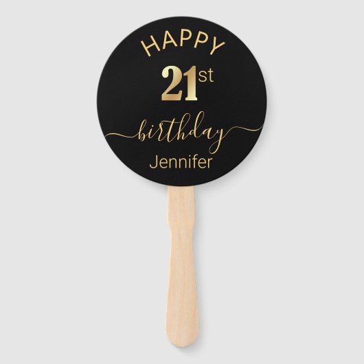 gelukkige verjaardag 21e gouden zwarte , minimalis handwaaier (Achterkant)