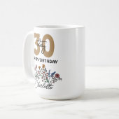 Gelukkige verjaardag 30 mok, aangepaste naam wilde koffiemok (Voorkant links)