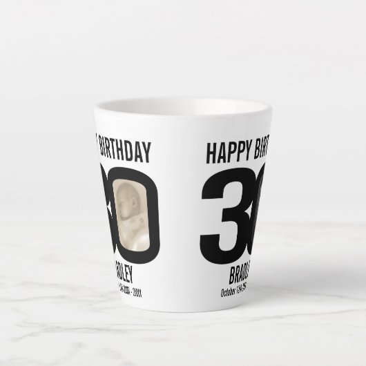 Gelukkige verjaardag 30 naam twee foto's in jaar m latte mok (Voorkant)