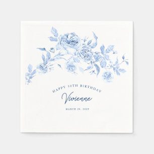 Gelukkige Verjaardag 30e Blauw Roos Bloemen Custom Servet