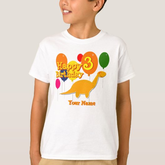 Gelukkige verjaardag 3 jaar ballon dinosaurussen T T-shirt (Voorkant)