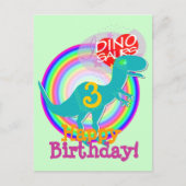 Gelukkige Verjaardag 3 jaar Blue Dino T-Rex Briefk Briefkaart (Voorkant)