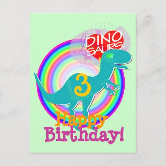 Gelukkige Verjaardag 3 jaar Blue Dino T-Rex Briefk Briefkaart (Voorkant)