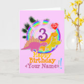 Gelukkige Verjaardag 3 jaar, Jouw naam Dinosaurus  Kaart (Gele Bloem)