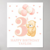 Gelukkige Verjaardag 3 jaar oud Meisje Roze Ballon Poster (Voorkant)