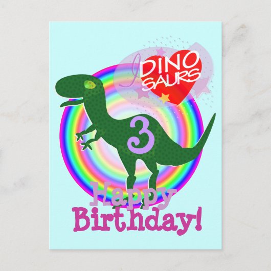 Gelukkige Verjaardag 3 Jaar T-Rex Dino Briefkaart (Voorkant)