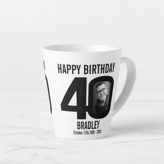Gelukkige verjaardag 40 naam twee foto's in jaarma latte mok (Rechterhoek)