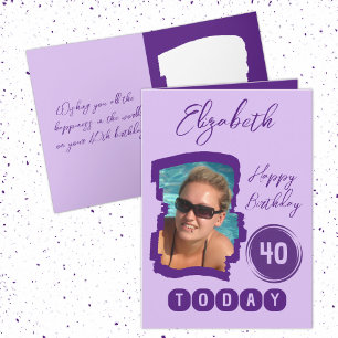 Gelukkige verjaardag 40 vandaag voeg foto paars to kaart