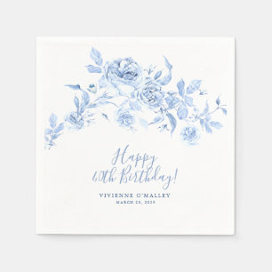 Gelukkige Verjaardag 40e Blauw Roos Bloemen Custom Servet