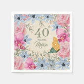 Gelukkige verjaardag 40e Waterverf rustieke bloeme Servet (Voorkant)