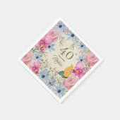 Gelukkige verjaardag 40e Waterverf rustieke bloeme Servet (Hoek)