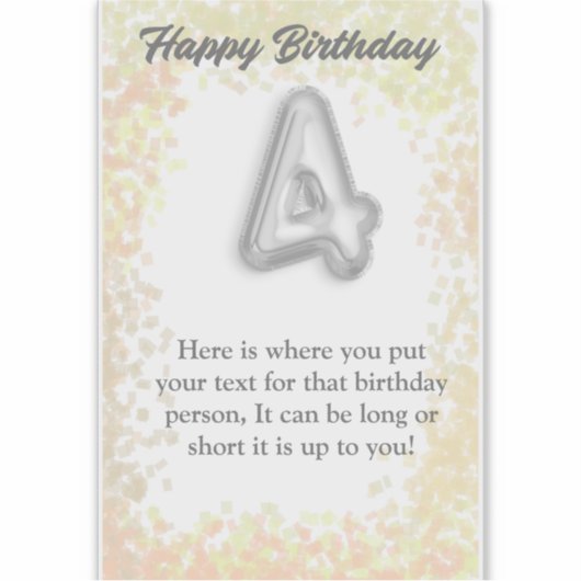 Gelukkige verjaardag 4-jarige sticker (Voorkant)