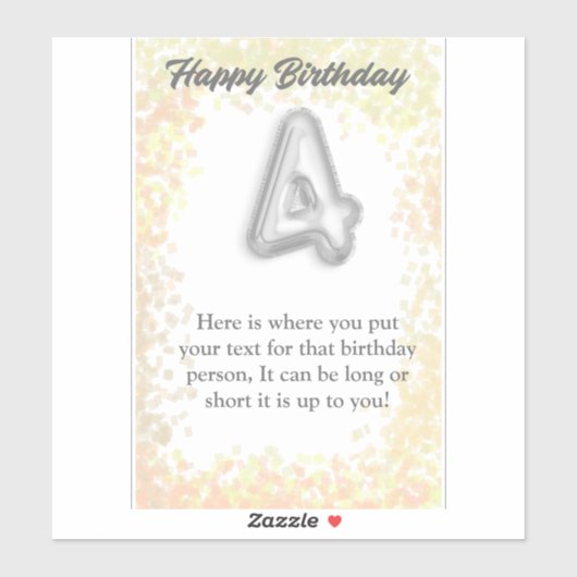 Gelukkige verjaardag 4-jarige sticker (Vel)