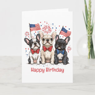 Gelukkige Verjaardag 4 Juli Franse Bulldogs Kaart