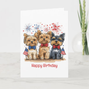Gelukkige Verjaardag 4 Juli Yorkshire Terrier Hond Kaart