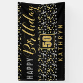 Gelukkige Verjaardag 50 met Naam Zwart en Goud Spandoek (Verticaal)