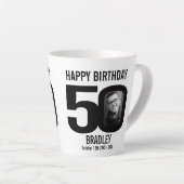 Gelukkige verjaardag 50 naam en twee foto's in jaa latte mok (Rechterhoek)