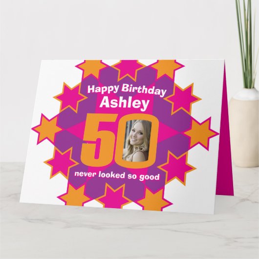 Gelukkige verjaardag 50 roze sterren aangepaste na kaart (Voorkant)