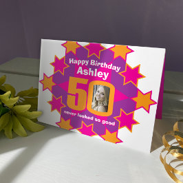 Gelukkige verjaardag 50 roze sterren aangepaste na kaart
