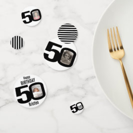 Gelukkige verjaardag 50e naam en fotodocument conf confetti