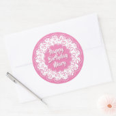 Gelukkige Verjaardag 50ste Nummerpatroon Roze en W Ronde Sticker (Envelop)