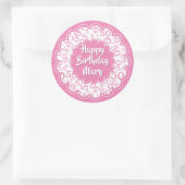 Gelukkige Verjaardag 50ste Nummerpatroon Roze en W Ronde Sticker (Tas)