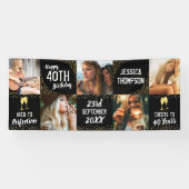 Gelukkige Verjaardag 5 Foto Zwart Goud Spandoek (Horizontaal)