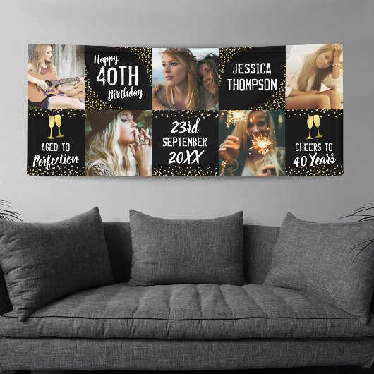 Gelukkige Verjaardag 5 Foto Zwart Goud Spandoek