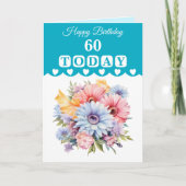 Gelukkige Verjaardag 60 vandaag bloemen turquoise Kaart (Voorkant)