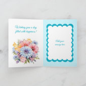 Gelukkige Verjaardag 60 vandaag bloemen turquoise Kaart (Binnen)