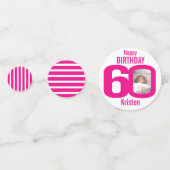 Gelukkige verjaardag 60e naam foto roze wit confetti (Achterkanten)