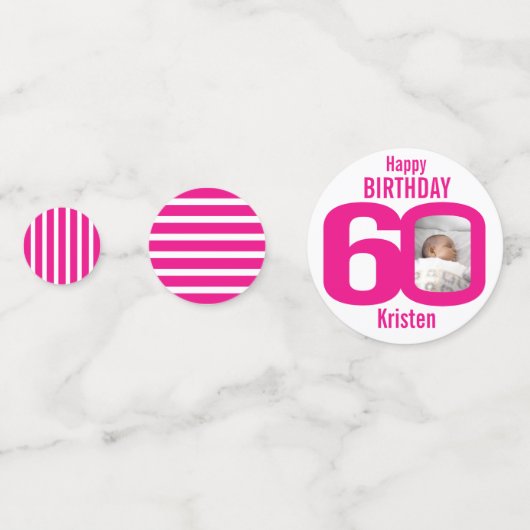 Gelukkige verjaardag 60e naam foto roze wit confetti (Achterkanten)