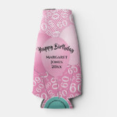 Gelukkige Verjaardag 60e Nummer Patroon Roze en Wi Flesjeskoeler (Voorkant)