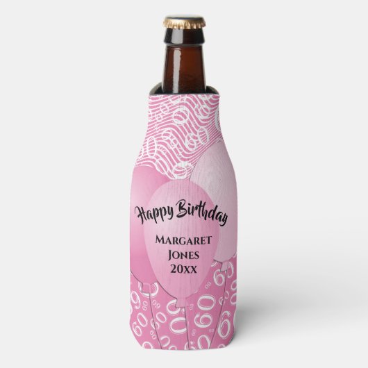 Gelukkige Verjaardag 60e Nummer Patroon Roze en Wi Flesjeskoeler (Fles Voorkant)