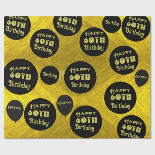 Gelukkige Verjaardag 60e Zwart en Goud Cadeaupapier (Vlak)