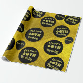 Gelukkige Verjaardag 60e Zwart en Goud Cadeaupapier (Uitgerold)