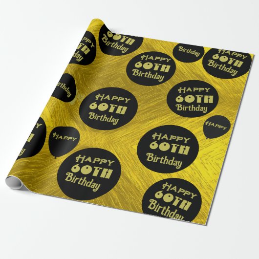 Gelukkige Verjaardag 60e Zwart en Goud Cadeaupapier (Uitgerold)