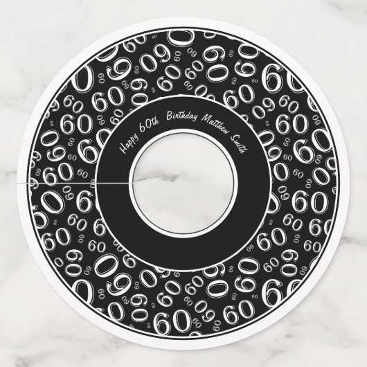 Gelukkige Verjaardag 60e Zwart-Wit Nummer Thema Wijnglaslabel (Voorkant)