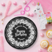 Gelukkige Verjaardag 60e Zwart/Wit Nummerpatroon Papieren Bordje (Feest)