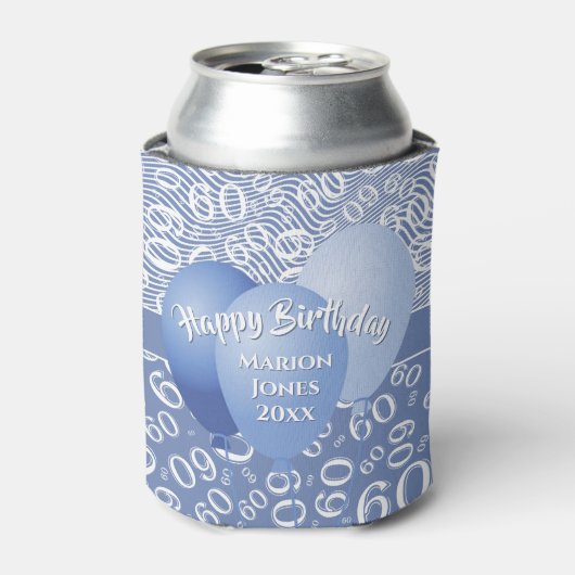 Gelukkige Verjaardag 60ste Nummerpatroon Blauw en  Blikjeskoeler (Blikje Voorkant)