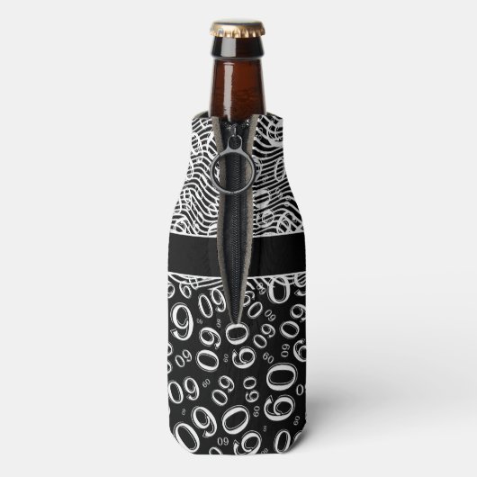 Gelukkige Verjaardag 60ste Nummerpatroon Zwart-wit Flesjeskoeler (Fles Achterkant)