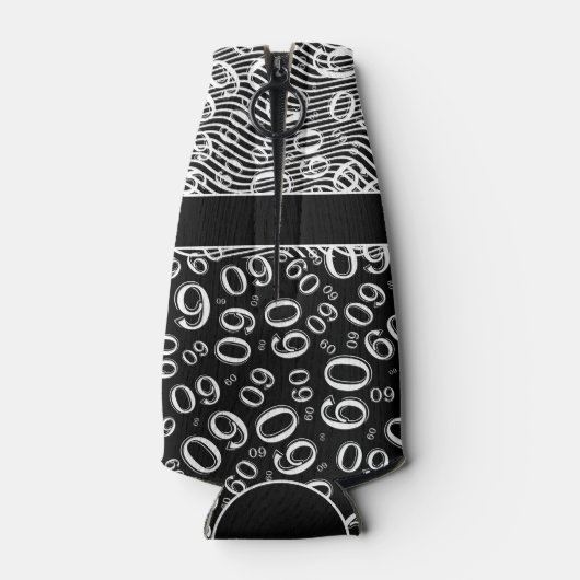 Gelukkige Verjaardag 60ste Nummerpatroon Zwart-wit Flesjeskoeler (Achterkant)