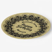 Gelukkige Verjaardag 60ste Zwart/Gouden Nummerpatr Papieren Bordje (Gekanteld)