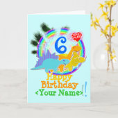 Gelukkige Verjaardag 6 Jaar, Jouw naam Dinosauruss Kaart (Gele Bloem)