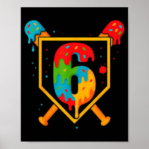 Gelukkige verjaardag 6 jaar oude honkbal ijs Sprin Poster
