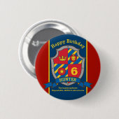 Gelukkige Verjaardag 6e rode blauwe ridders schild Ronde Button 5,7 Cm (Voorkant /achterkant)