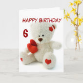 Gelukkige Verjaardag 6e Teddy Bear Theme Kaart (Gele Bloem)