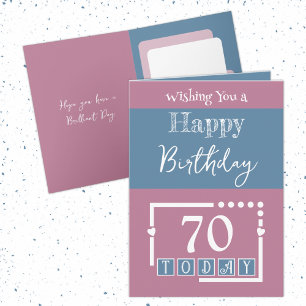 Gelukkige verjaardag 70 vandaag roze blauw kaart